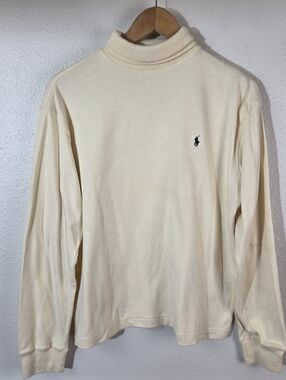 Ralph Lauren Cream Long Sleeve Turtleneck Tee with Navy Pony